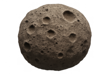 Cratered celestial body with rough texture on transparent background