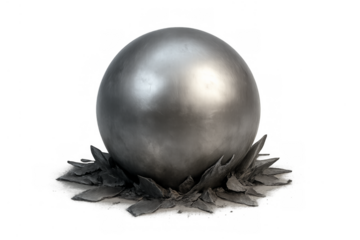 Steel sphere impacting ground creating shattered fragments