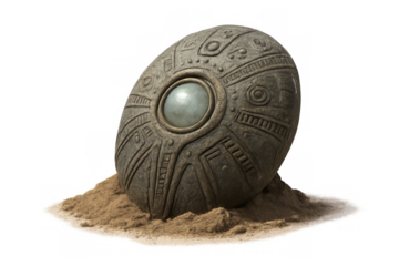 Ancient alien artifact orb buried in sand