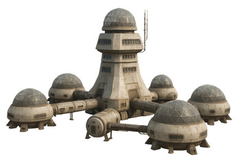 Futuristic space colony research outpost on transparent background