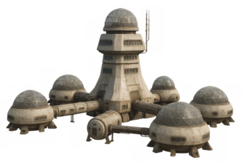 Futuristic space colony research outpost on transparent background