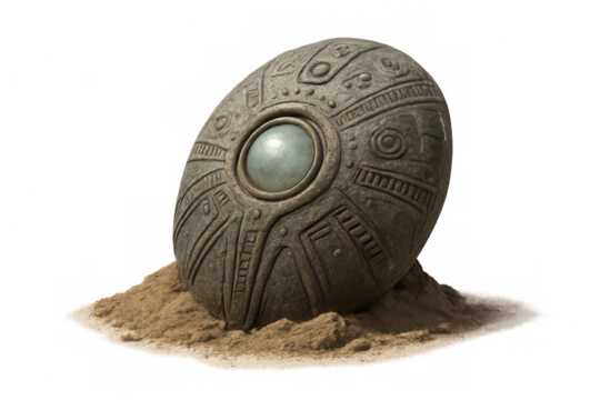 Ancient alien artifact orb buried in sand