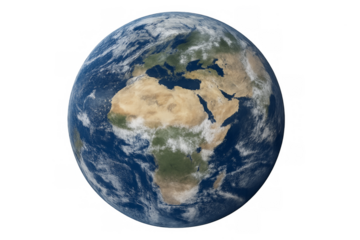 Planet earth globe showing africa and europe on transparent background