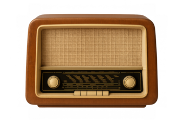 Vintage wood radio receiver, classic audio music nostalgia