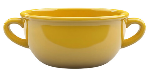 Yellow ceramic cup illustration with handles on a transparent background