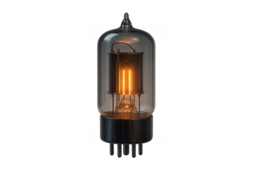 Glowing vintage vacuum tube on transparent background
