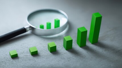 A series of green cubes increasing in size from left to right symbolizing growth or progression,