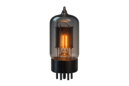 Glowing vintage vacuum tube on transparent background