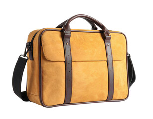 Yellow briefcase with black handles isolated on transparent background