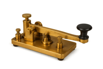 Vintage brass telegraph key sending morse code