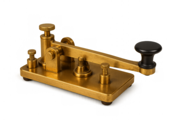 Vintage brass telegraph key sending morse code