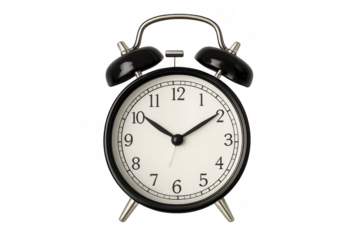 Black retro alarm clock with transparent background