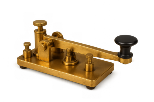 Vintage brass telegraph key sending morse code
