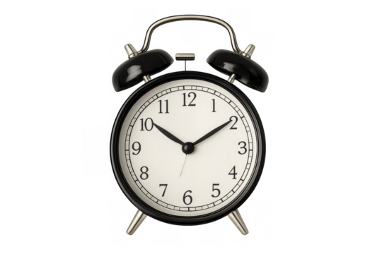 Black retro alarm clock with transparent background