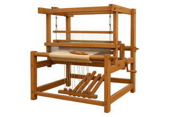 Traditional wooden weaving loom creating handmade textile