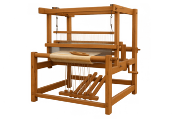 Traditional wooden weaving loom creating handmade textile