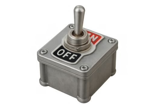 Industrial metal toggle switch showing on off position
