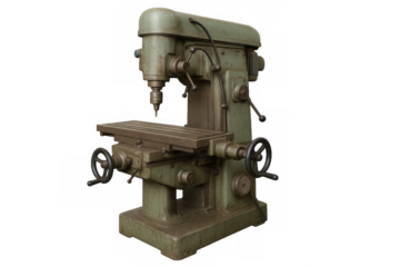Vintage metalworking milling machine with transparent background