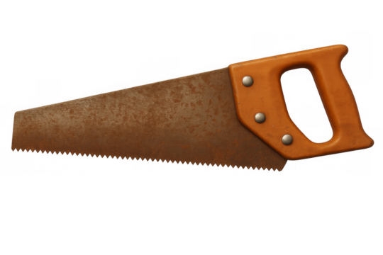 Rusty old hand saw with orange handle - Powered by Adobe