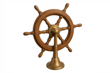 Ship wheel helm controlling navigation leadership concept