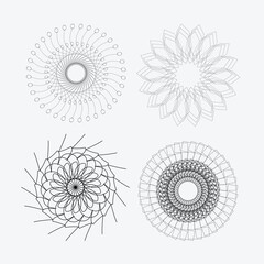 Geometric Floral Rosette Vector Set Floral ornament and pattern vector illustration with decorative circular elements and geometric lace design