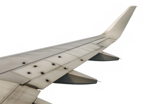 Airplane wing flying on transparent background