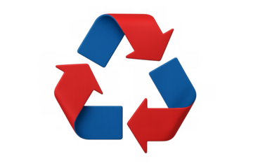 Recycling symbol with red and blue arrows