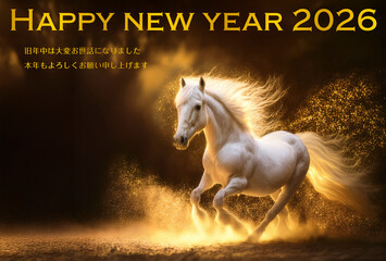 年賀状　馬年　幻想的な馬　金色の煌めき