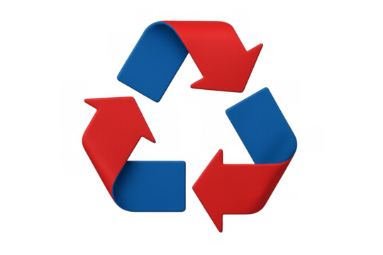 Recycling symbol with red and blue arrows