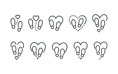 Step footprints paths. footstep prints and shoe steps . shoe tread footprints vector illustration isolated on white background.	