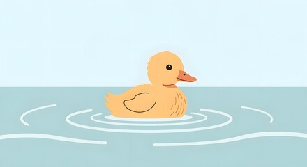 Simple illustration of a cute duckling swimming peacefully, designed with soft tones for baby products and decor.