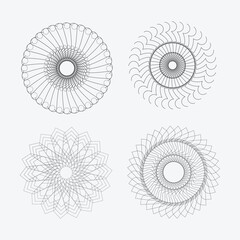 Guilloche rosette vector set with floral circular decorative patterns