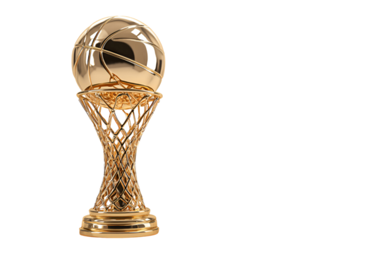 Golden basketball trophy with net stand isolated on transparent background - Powered by Adobe