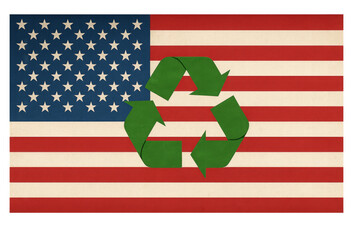 American flag displaying recycling symbol for sustainability concept