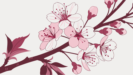 Pink Blossom Branch Floral Design Spring Flowers Nature Illustration Botanical Art Elegant Flower Graphic Wedding Invitation Design Greeting Card Pink Flowers Springtime Blossoms Cherry.