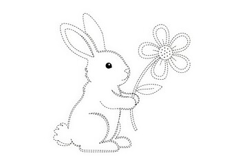 Fototapeta premium Cute Bunny Holding a Flower in a Simple Outline Illustration for Kids Coloring Pages