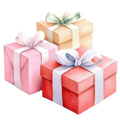Gift Boxes Trio: A delightful trio of beautifully wrapped gift boxes, each adorned with a delicate ribbon and bow, hinting at the joy of giving and the anticipation of receiving.