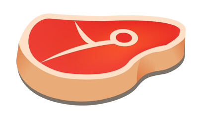 Red steak vector illustration with fat edge, raw meat design for butcher, grill, or restaurant menu graphics.