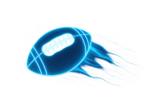 American football glowing blue neon flame transparent background