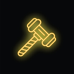 Neon gavel hammer striking surface with force, symbolizing law, justice, and legal decisions