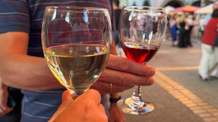A toast of ruby and amber under festival lights, evoking Oktoberfest cheer and Mabon spirit connection