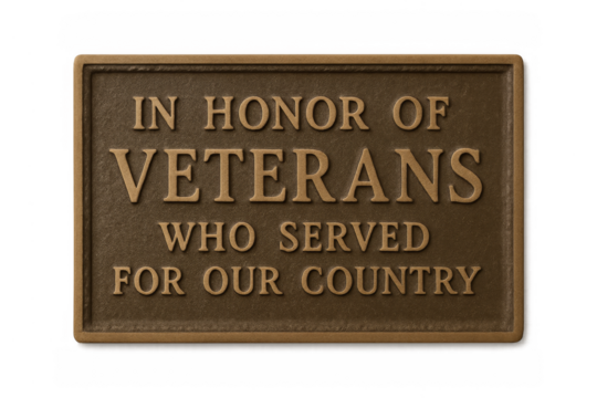 Bronze memorial plaque honoring veterans serving country