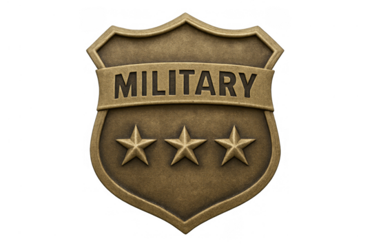 Military bronze shield badge with three stars