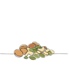 Handful of nuts colorful minimal illustration, mixed nuts in simple line art style with natural shapes and snack variety
