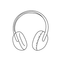 Headphones sketch minimal illustration, classic over-ear headphones in black line art for music and sound concept