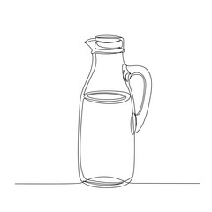 Glass jug minimal illustration in black line art, simple transparent pitcher with handle for water or beverage concept
