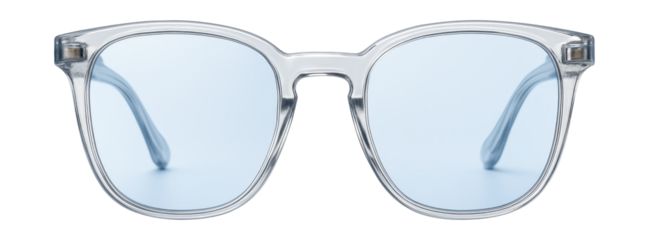 Large blue light blocking glasses with transparent acetate frames.