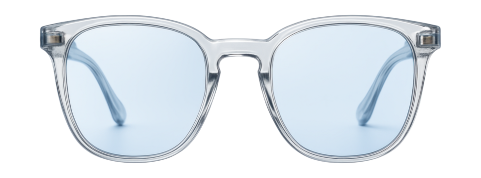Large blue light blocking glasses with transparent acetate frames.