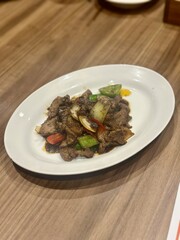 Stir-fried beef with black pepper sauce and colorful bell peppers (sapi lada hitam dengan paprika), a flavorful Asian dish served hot and savory. October 2, 2025 - Jakarta, Indonesia
