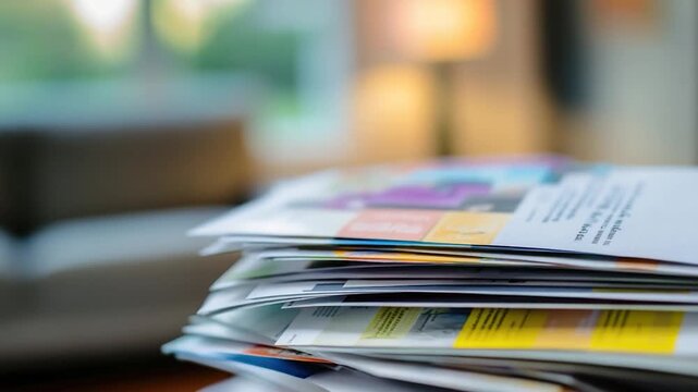 A collection of magazines stacked on a table, suitable for use in offices, libraries, or homes